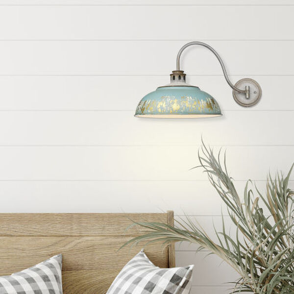 Kinsley Aged Galvanized Steel One-Light Articulating Wall Sconce with Antique Teal Shade, image 2